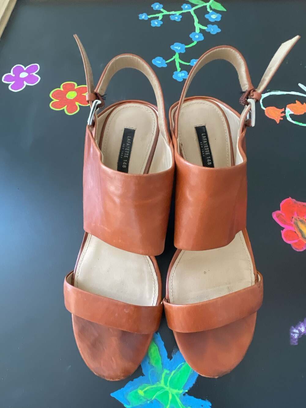 Lafayette 148 New York Brown Leather Open-Toe Block Heel Sandals